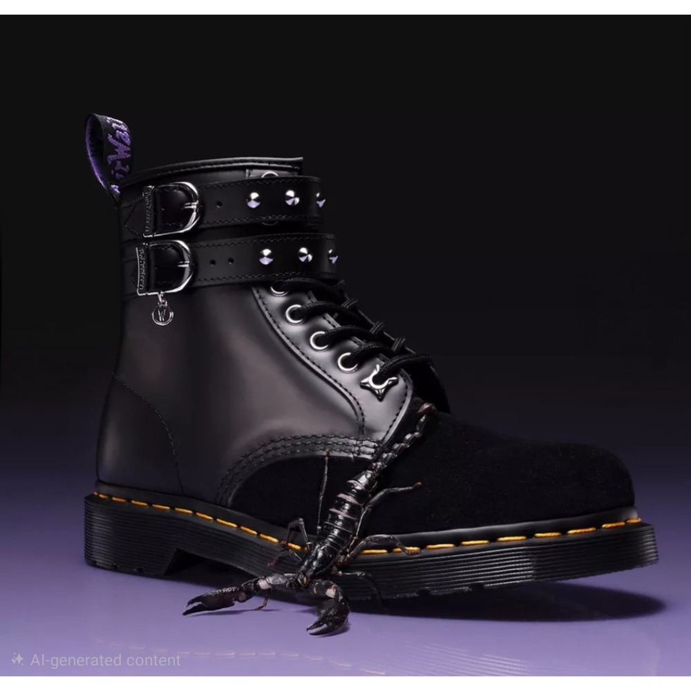 Dr. Martens 1460 Wednesday Addams Boots Womens 7 Mens 6 Black Velvet Buckle Stud